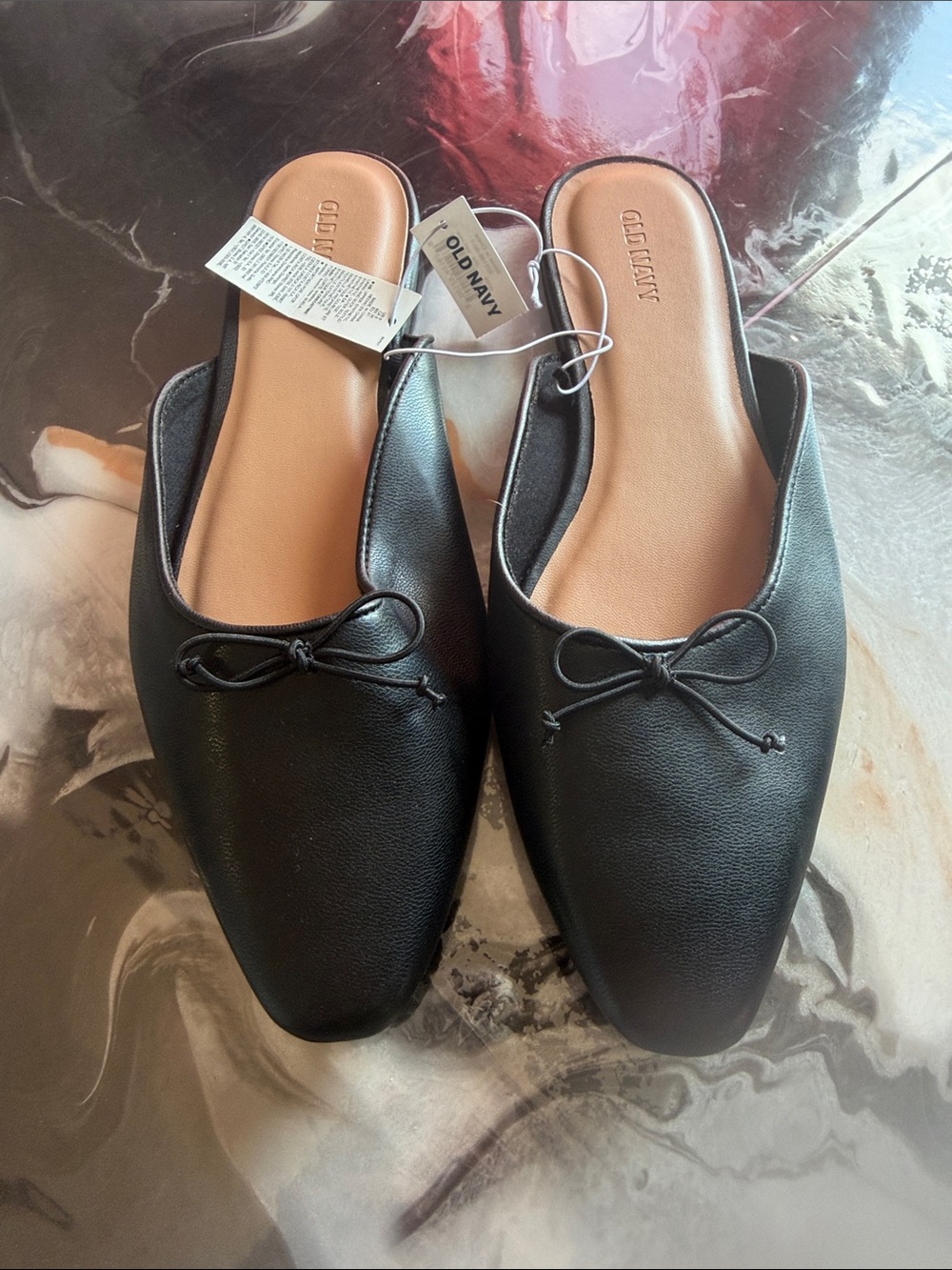 Old Navy Black Slip-On Ballet Mules with Bow Accent